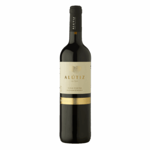 Botella de vino tinto Alútiz Vendimia Seleccionada de Rioja Alavesa, con etiqueta beige y detalles dorados