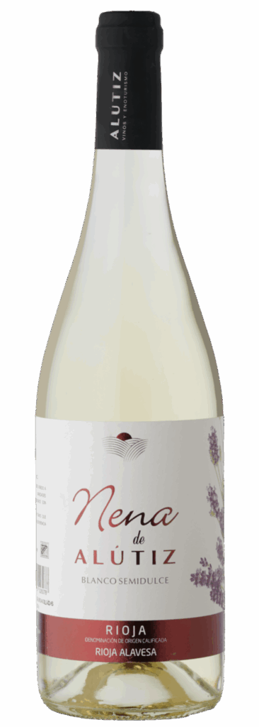 Copia de Diseno sin titulo 92 - Bodegas Alútiz en Samaniego, corazón de La Rioja Alavesa �. Vinos premium con D.O. Calificada, elaborados con tradición familiar desde 1956. Descubre nuestra colección y compra online. Autenticidad y terruño único en cada botella Botella de vino Nena de Alútiz Blanco Semidulce, Denominación de Origen Calificada Rioja Alavesa